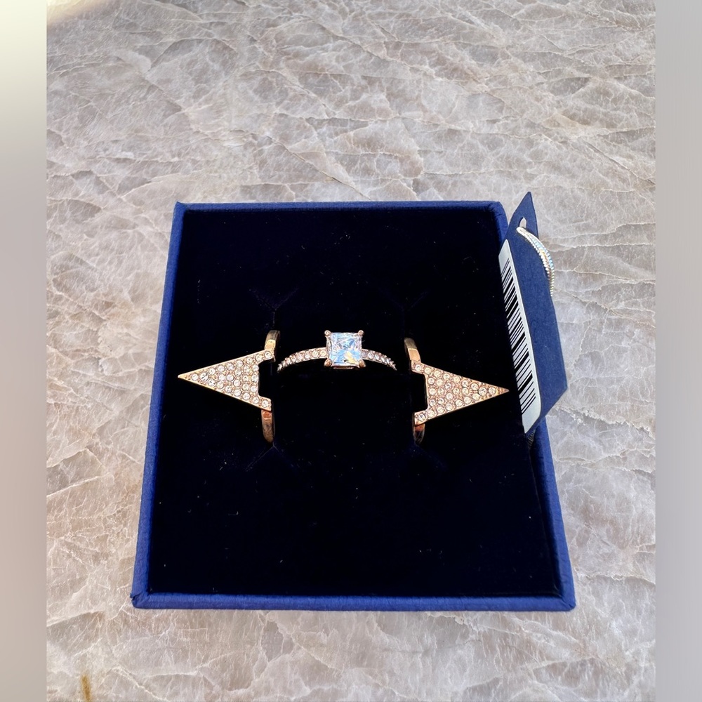 BEAUTIFUL NWT/NIB SWAROVSKI ROSE GOLD CRYSTAL RING SET  52 (5 3/4) & 55 (6 3/4)